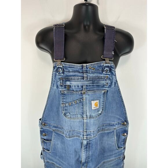 Carhartt Double Knee Denim Overalls Carpenter Workwear Utility Size 42x30 - Picture 8 of 16